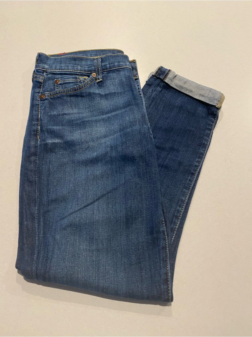 7 For All Mankind Women's Crop and Roll Medium Blue Denim Jeans size 28